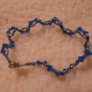 Girl's Blue Rhinestone and Flexible Silver Bracelet